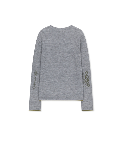 MATIN SLEEVE GRAPHIC SHEER KNIT PULLOVER IN GREY