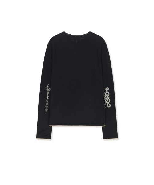 MATIN SLEEVE GRAPHIC SHEER KNIT PULLOVER IN BLACK