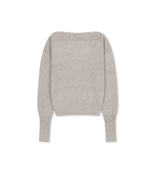 BOAT NECK VOLUME SLEEVE KNIT PULLOVER IN LIGHT BEIGE