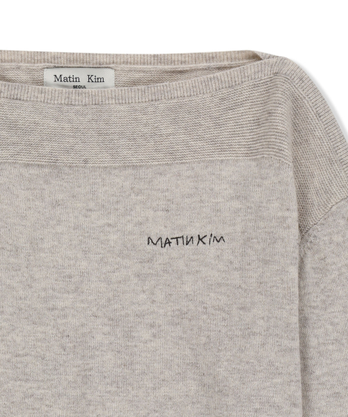 BOAT NECK VOLUME SLEEVE KNIT PULLOVER IN LIGHT BEIGE