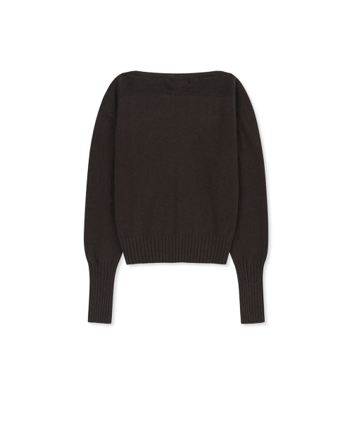 BOAT NECK VOLUME SLEEVE KNIT PULLOVER IN BROWN