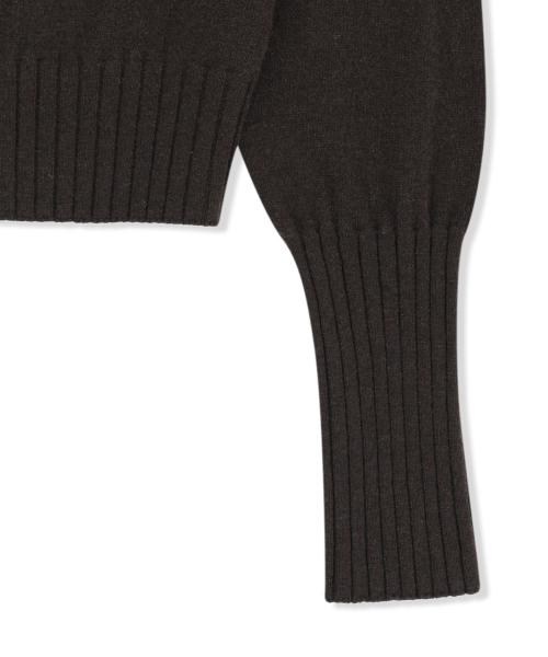 BOAT NECK VOLUME SLEEVE KNIT PULLOVER IN BROWN