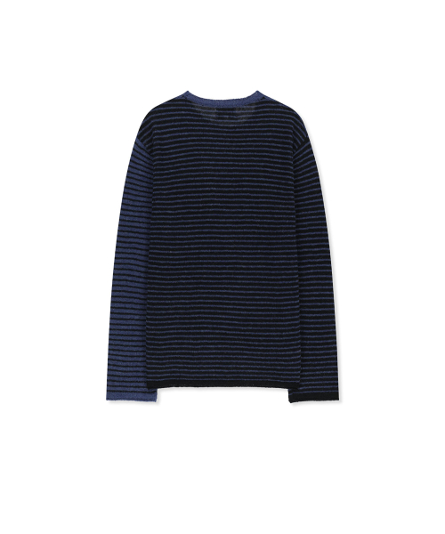 MULTI STRIPE ALPACA BLENDED KNIT PULLOVER IN BLUE