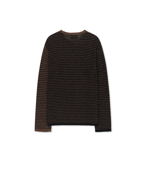 MULTI STRIPE ALPACA BLENDED KNIT PULLOVER IN BROWN