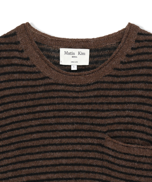 MULTI STRIPE ALPACA BLENDED KNIT PULLOVER IN BROWN