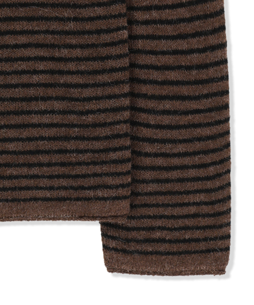 MULTI STRIPE ALPACA BLENDED KNIT PULLOVER IN BROWN