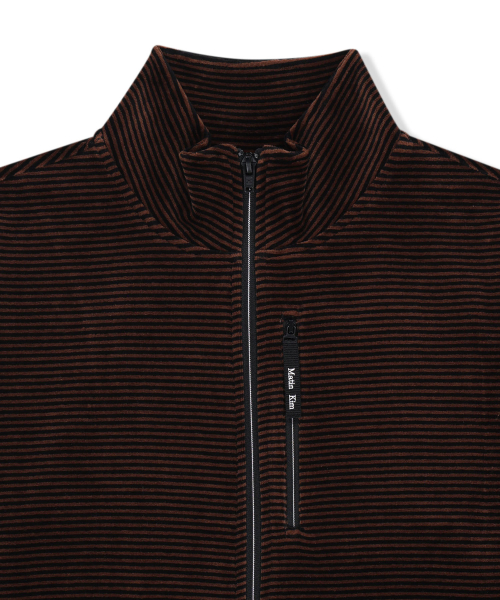 STRIPED VELOUR ZIP UP IN BROWN