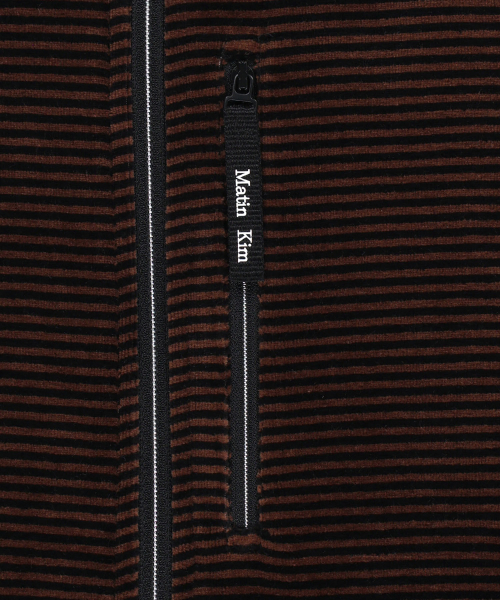 STRIPED VELOUR ZIP UP IN BROWN