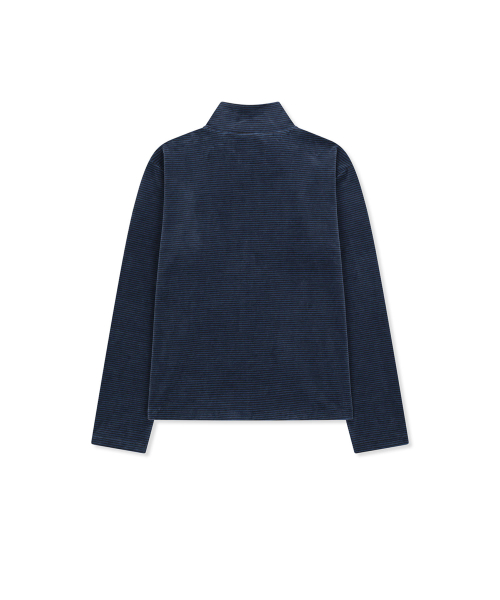 STRIPED VELOUR ZIP UP IN NAVY