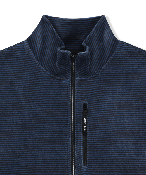 STRIPED VELOUR ZIP UP IN NAVY
