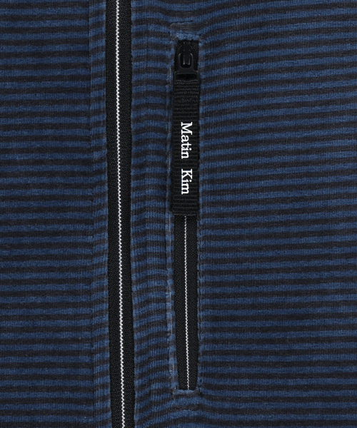 STRIPED VELOUR ZIP UP IN NAVY