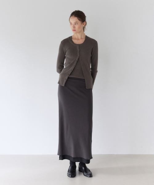 RIB KNIT CARDIGAN SET-UP, KHAKI BEIGE