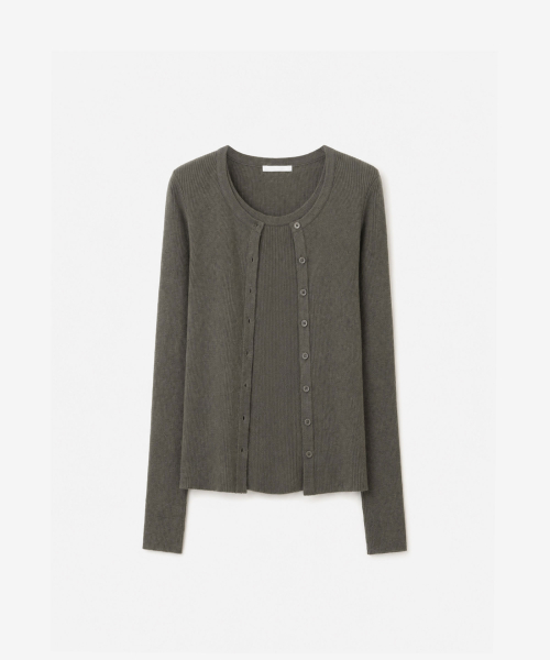 RIB KNIT CARDIGAN SET-UP, KHAKI BEIGE