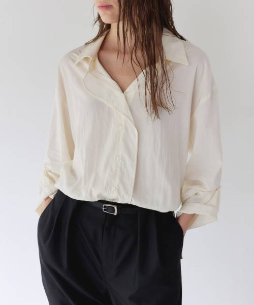FLUID OVERLAP PLACKET SHIRT, IVORY