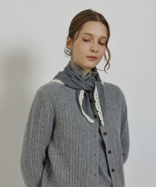 cashmere blend crochet triangle muffler - melange grey