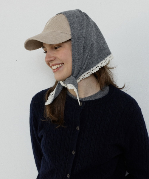 cashmere blend crochet triangle muffler - melange grey