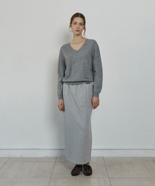 panelled banding sweat skirt - melange grey