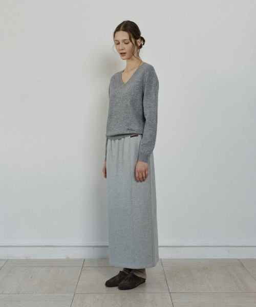 panelled banding sweat skirt - melange grey