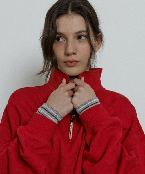 relaxed half zip up sweatshirt - red