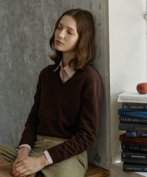 wool v-neck pullover - brown