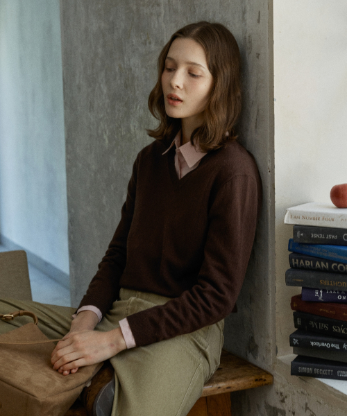 wool v-neck pullover - brown