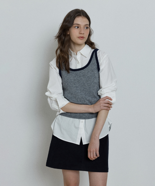 wool sleeveless knit top - grey