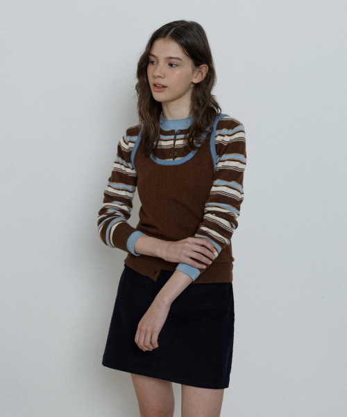 wool sleeveless knit top - brown