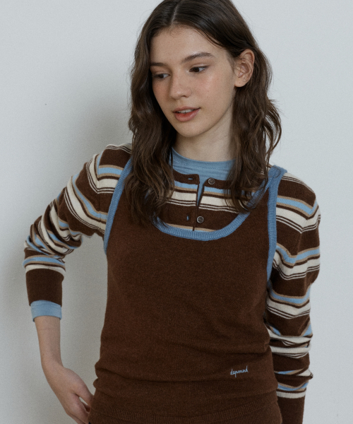 wool sleeveless knit top - brown