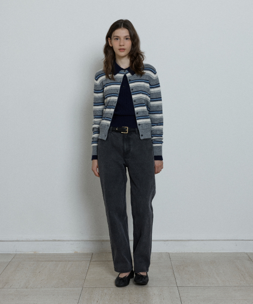 wool stripe knit cardigan - grey
