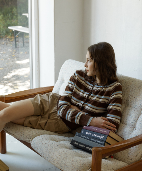 wool stripe knit cardigan - brown