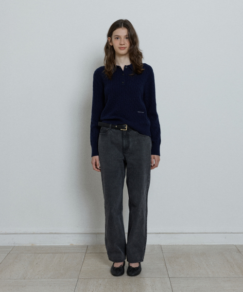 cashmere blend collar cable pullover - navy