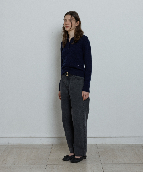 cashmere blend collar cable pullover - navy