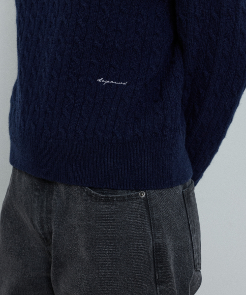 cashmere blend collar cable pullover - navy