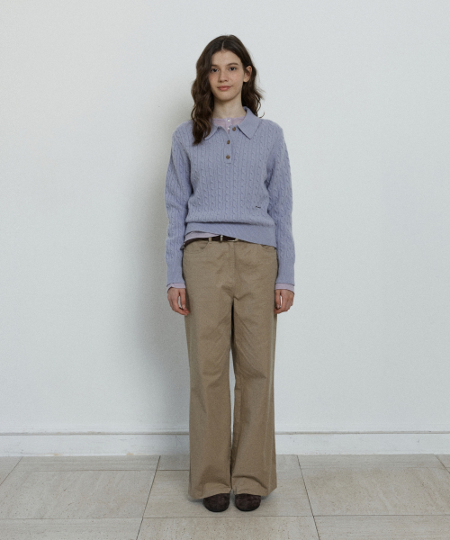 cashmere blend collar cable pullover - lilac