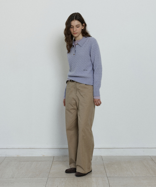 cashmere blend collar cable pullover - lilac