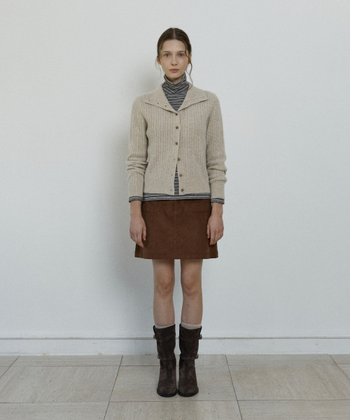 cashmere blend high neck cable cardigan - oatmeal