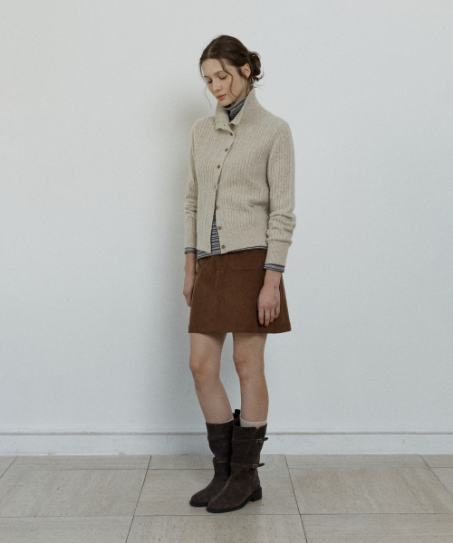 cashmere blend high neck cable cardigan - oatmeal