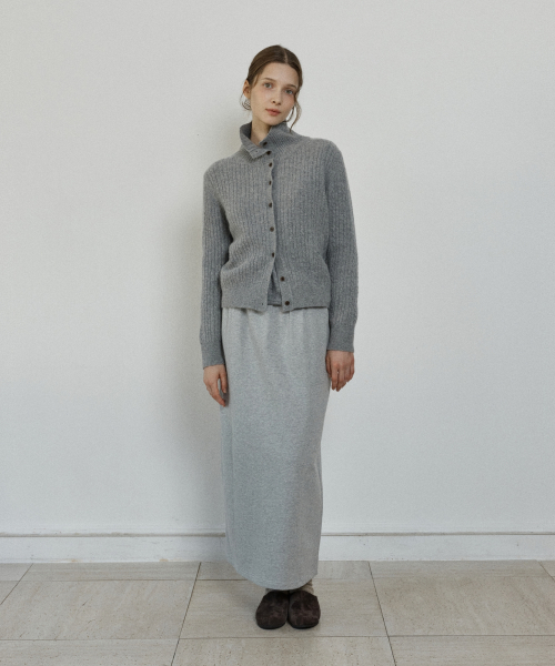 cashmere blend high neck cable cardigan - grey