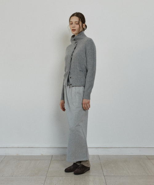 cashmere blend high neck cable cardigan - grey