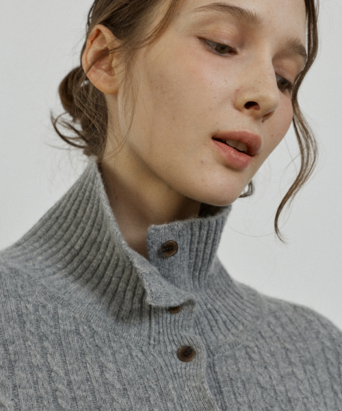 cashmere blend high neck cable cardigan - grey