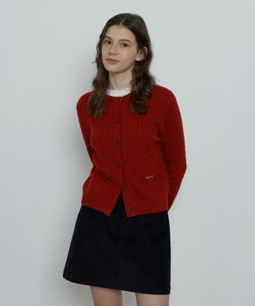merino wool cable cardigan - red