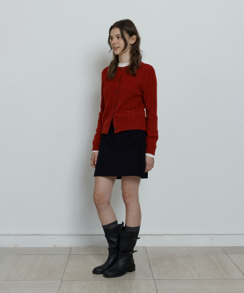 merino wool cable cardigan - red