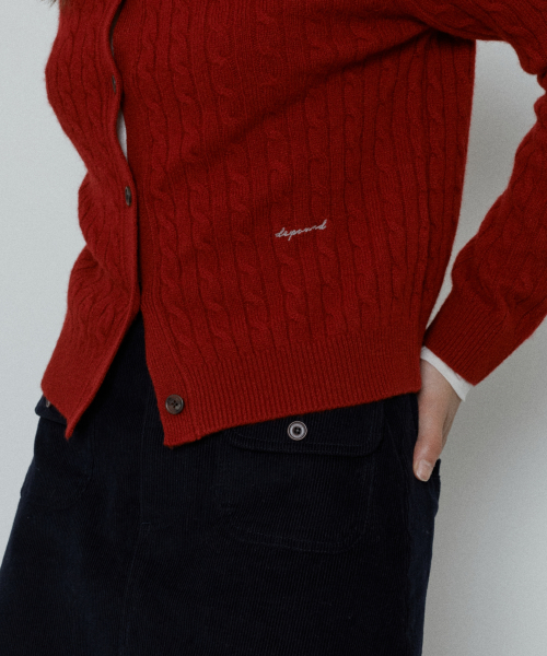 merino wool cable cardigan - red