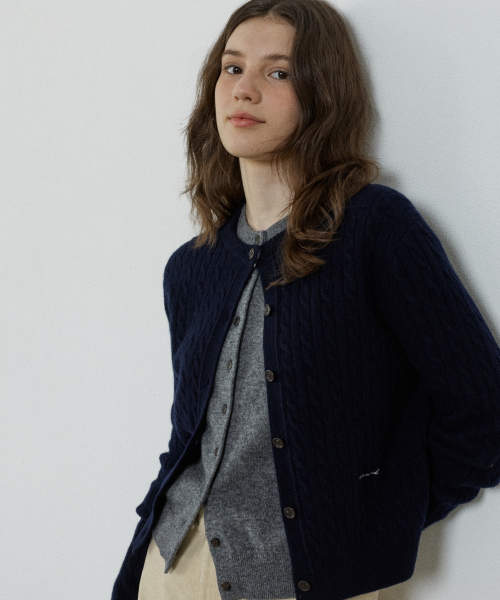 merino wool cable cardigan - navy