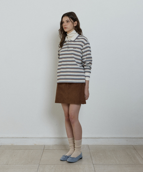 multi stripe collar t-shirt - oatmeal