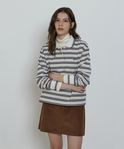 multi stripe collar t-shirt - oatmeal