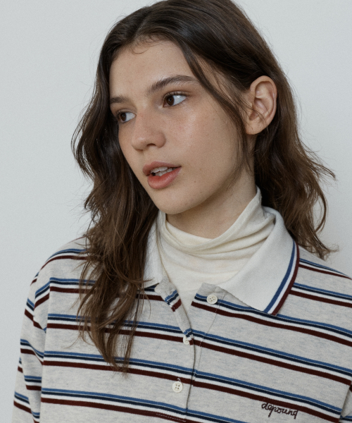 multi stripe collar t-shirt - oatmeal