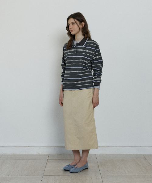 multi stripe collar t-shirt - grey