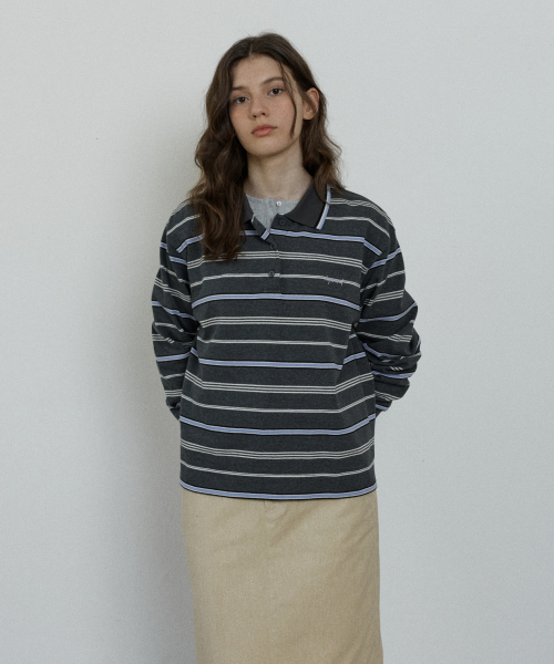 multi stripe collar t-shirt - grey