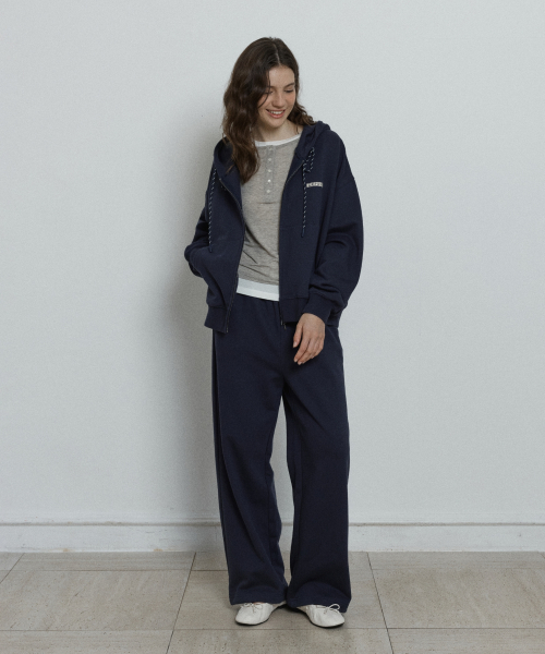 relaxed hood zip up - navy